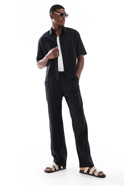 Брюки-джоггеры из смешанного льна с широкими брючинами артикул 149859908