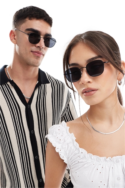 Солнцезащитные очки с круглыми металлическими оправами артикул 138342815