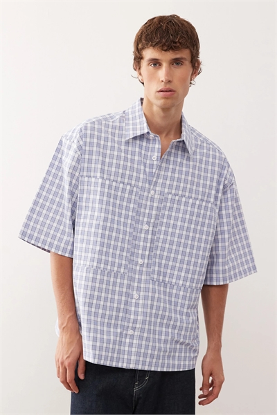 Рубашка в клетку свободного кроя артикул 147902995