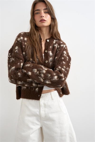 Кардиган из трикотажа с ворсовой отделкой с рисунком в виде животных артикул 155939268