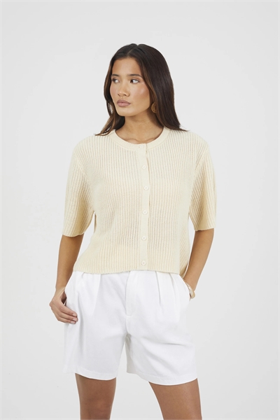 Кардиган с коротким рукавом и круглым вырезом из рыбацкой вязки артикул 155957112