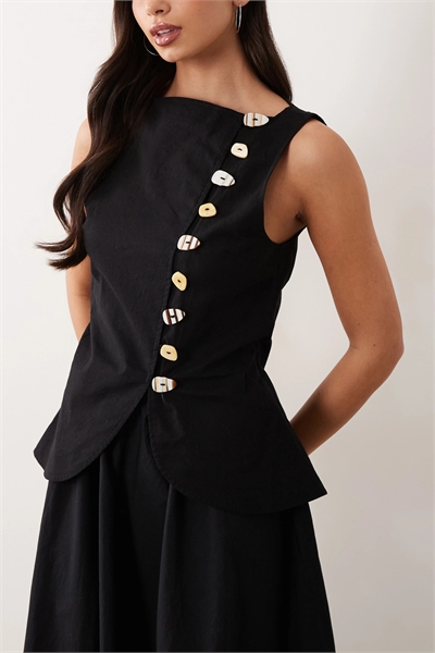 Макси-платье-жилет с эффектом льна и юбкой из поплина артикул 152461455