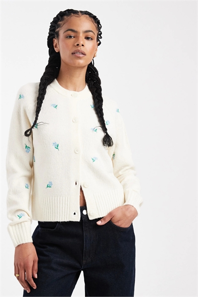 Кардиган с контрастной строчкой и вышивкой в виде цветов по всей поверхности артикул 151226929