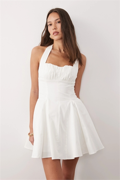 Мини-платье из ткани с высоким содержанием хлопка от Marilyn с фиксированной линией декольте, сборками на груди и элементами корсета артикул 155120079