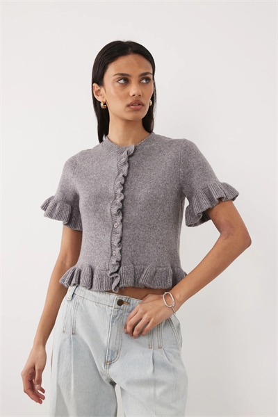 Кардиган с короткими рукавами и оборкой по низу артикул 154746545