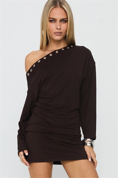 Мини-платье Sakaia с открытыми плечами, длинными рукавами, рюшами и ажурной отделкой артикул 153364446