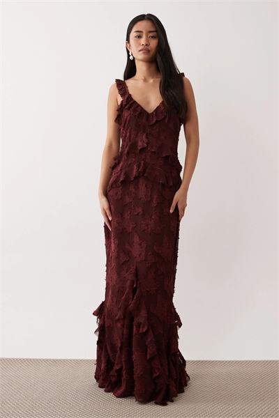 Макси-платье-камизолька с воланами из ткани «деворе» артикул 153148906