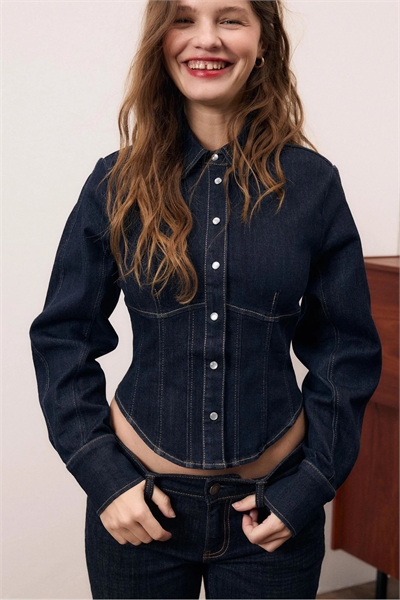 Джинсовая рубашка-корсет артикул 155842667
