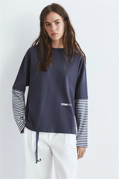 Футболка в полоску с двойными рукавами артикул 156521555