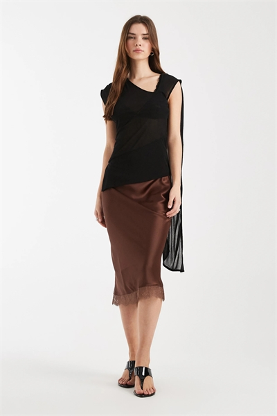 Атласная юбка средней длины с кружевной отделкой артикул 153786605