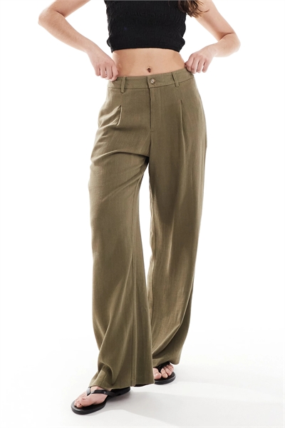 Брюки с широкими брючинами из смешанного льна, скроенные по фигуре артикул 140141952