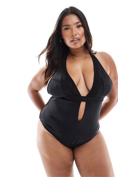 Эксклюзивный купальник с сетчатыми вставками от Katie May в линейке ASOS DESIGN Curve артикул 143328160