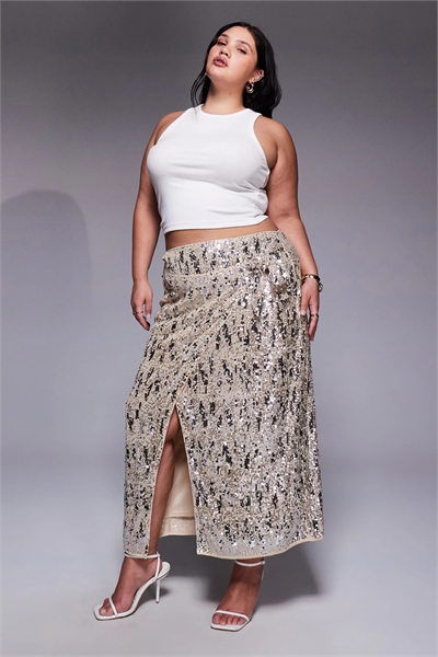 ASOS DESIGN Curve: юбка-миди с перекрещивающимся поясом и разноцветными пайетками артикул 150038167