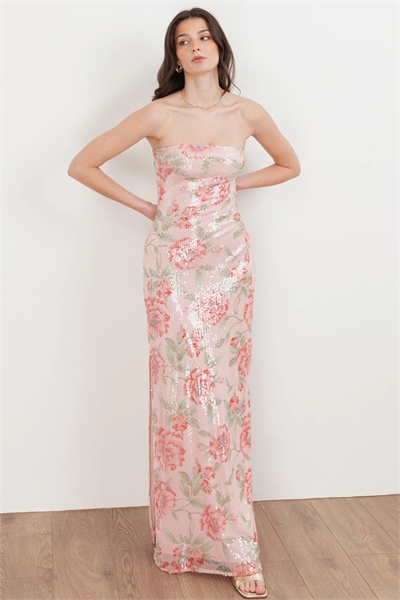 Макси-платье-бандо с принтом из пайеток артикул 156165181