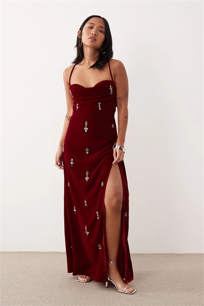 Макси-платье из бархата с капюшоном артикул 149852972