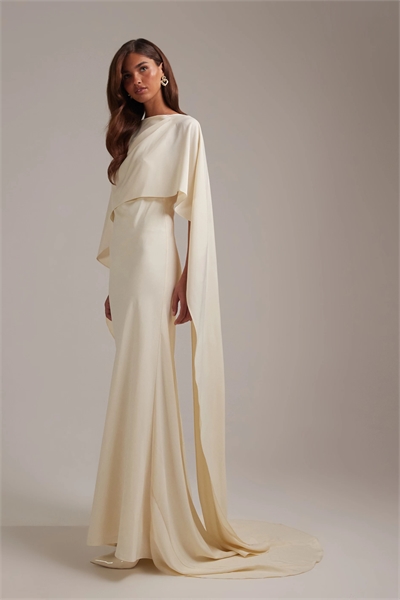 Свадебное платье макси с накидкой и открытой нижней частью спины артикул 151958926