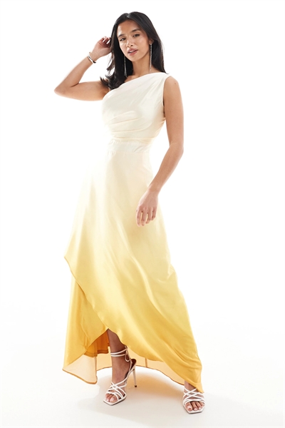 Макси-платье для подружки невесты из атласа с одним плечом и юбкой-парео артикул 141188882