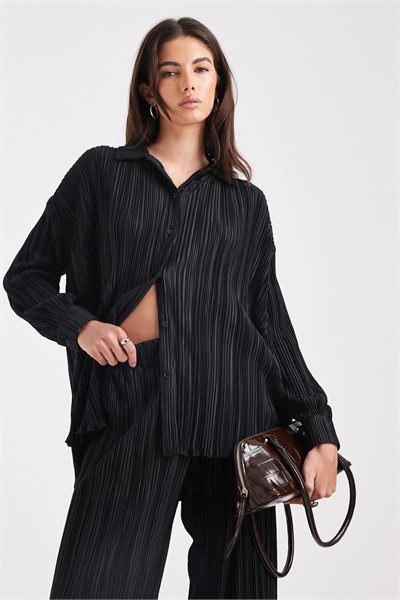 Рубашка с воротником-плиссе, застегивающаяся на пуговицы, с волнистым краем по низу co-ord артикул 152930672