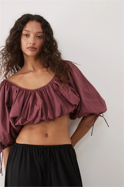 Топ с укороченным кроем и рукавами-балонами из смешанной ткани с хлопком артикул 156172292