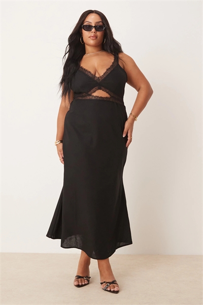 Льняное платье-миди с вырезами от Mimi артикул 143824904