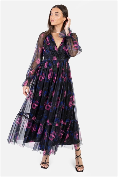 Платье средней длины с длинными рукавами и эффектом перекрещивания, с цветочным принтом артикул 151390025