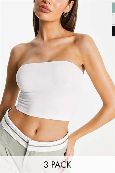 Набор из 3-х идеальных топов-бандо с укороченной длиной — черный, белый и хаки артикул 124503519
