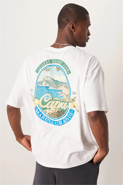 Футболка свободного кроя с пейзажным принтом артикул 141219311