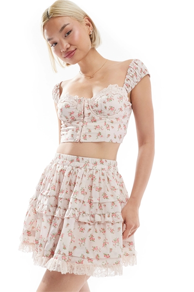 Короткий топ-корсет с кружевной отделкой co-ord артикул 139762807