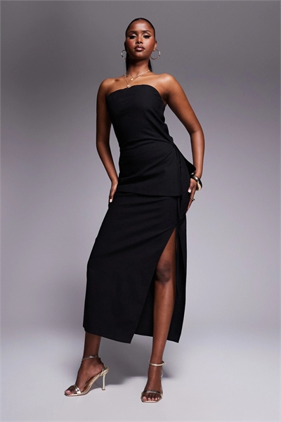 Эксклюзивная юбка длиной до колен из смешанного хлопка с эффектом льна, с боковым разрезом и завязками co-ord артикул 140700590