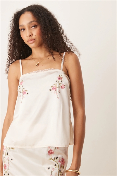 Атласная майка с вышивкой в виде цветов co-ord артикул 142659049
