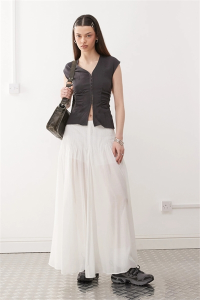 Макси-юбка из хлопкового вуаля с плиссировкой артикул 144137355