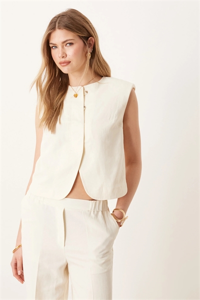 Жилет с высоким воротником и прямой крой из льна co-ord артикул 143504758