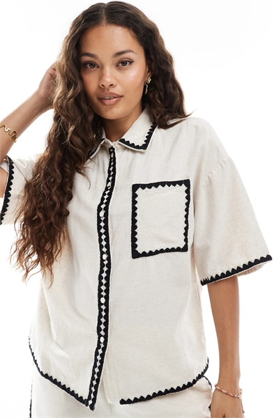 Рубашка свободного кроя с контрастной отстрочкой co-ord артикул 144536600