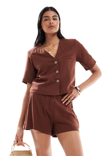 Шорты с эффектом льна, скроенные по фигуре co-ord артикул 147619707