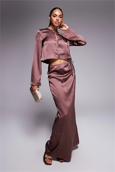 Макси-юбка из атласа с рюшами co-ord артикул 148224184