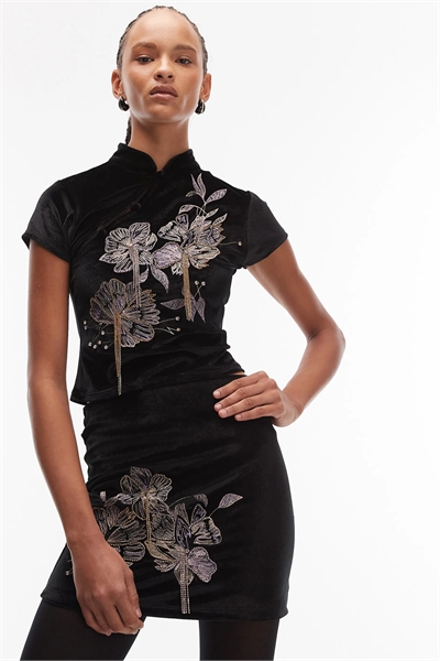 Мини-юбка из бархата с вышивкой и украшением в виде капель co-ord артикул 148709238