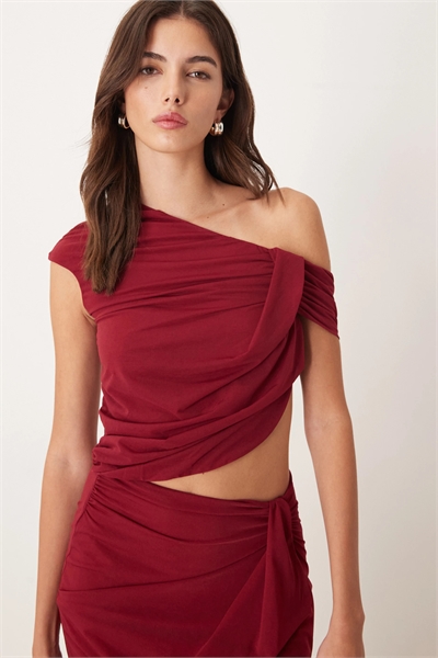 Топ из полупрозрачной сетки с асимметричной драпировкой co-ord артикул 149629368