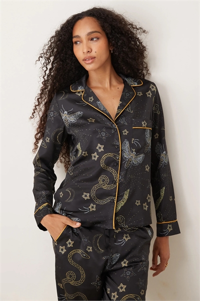 Комплект пижамы из атласа: топ и брюки артикул 150345847