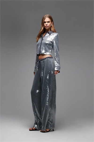 Брюки с широкими штанинами, стягивающиеся на шнурке, с стеклянными пайетками co-ord артикул 150204189