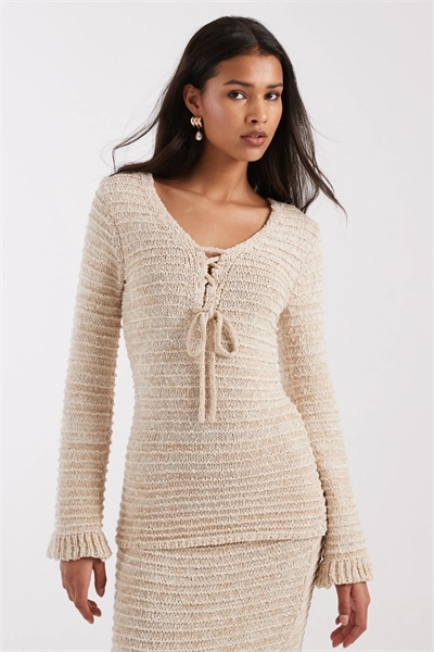 Топ с длинными рукавами и фактурным трикотажным вырезом спереди co-ord артикул 153494824