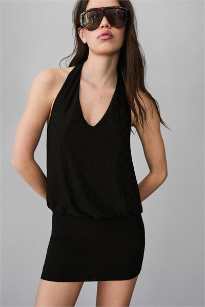 Мини-платье с жаккардовым узором в горошек артикул 156486424