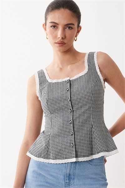 Топ с баской и пуговицами из хлопка Deia с контрастной отделкой артикул 153888207