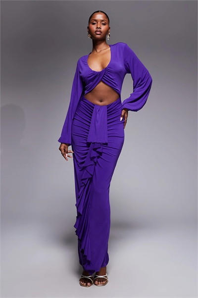 Платье макси с драпировкой на талии и вырезами на рукавах в стиле «Chat balloon» артикул 154999489