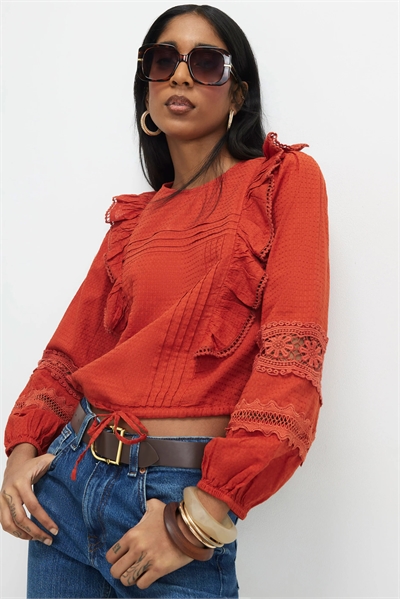 Блузка с длинными рукавами и оборками артикул 156533255