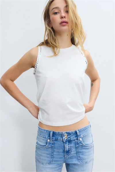 Футболка без рукавов с вышивкой из заклепок артикул 156374035