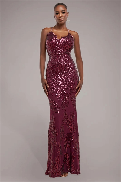 Макси-платье с перекрещивающимися бретелями, стразами и пайетками артикул 156195774