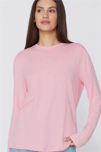 Топ с круглым вырезом и длинными рукавами из хлопка и модала артикул 156298861