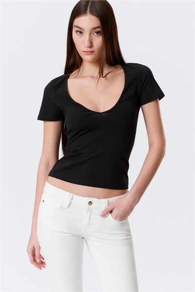 Облегающая футболка с глубоким V-образным вырезом артикул 1326566002