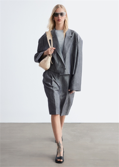 Укороченный блейзер из смесовой ткани с добавлением льна артикул 1321208003