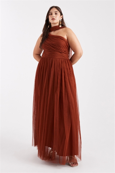 Макси-платье для подружки невесты с одним плечом и шарфом на шее артикул 149955049